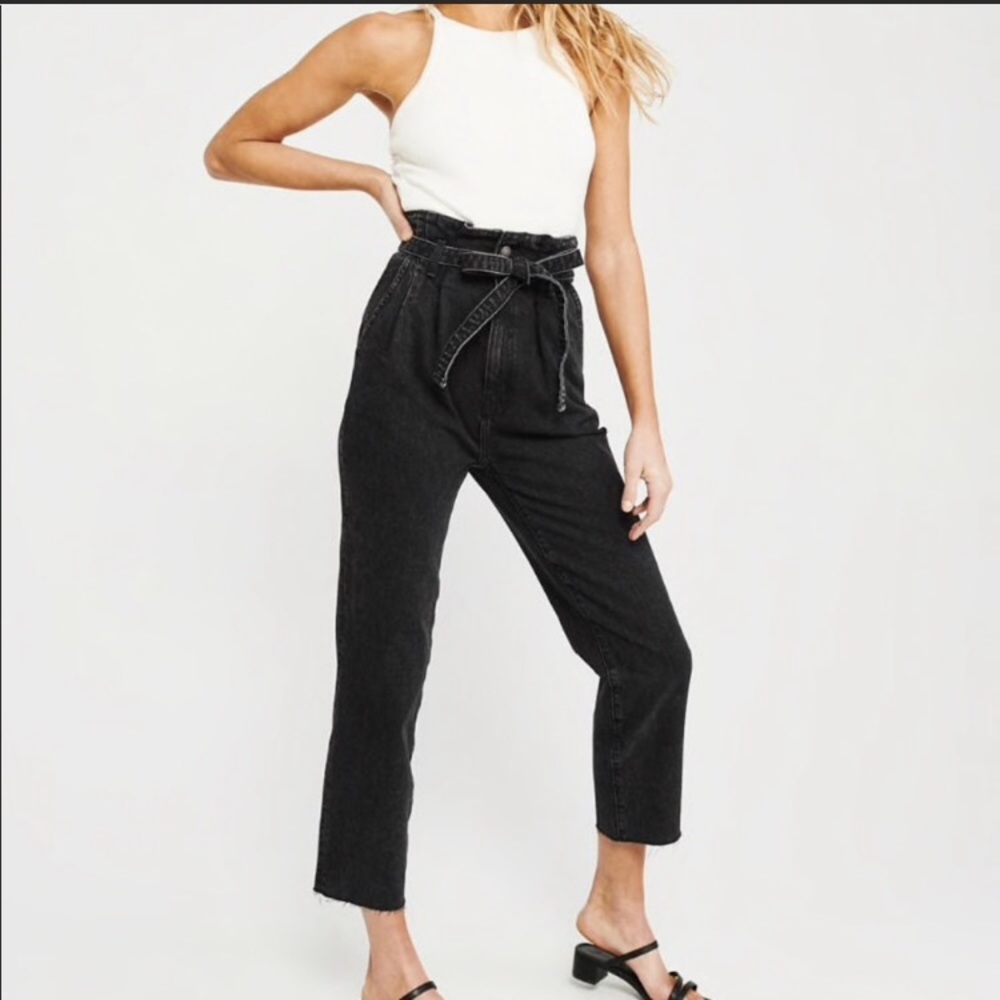 Abercrombie High Rise Black Paperbag Mom Jeans